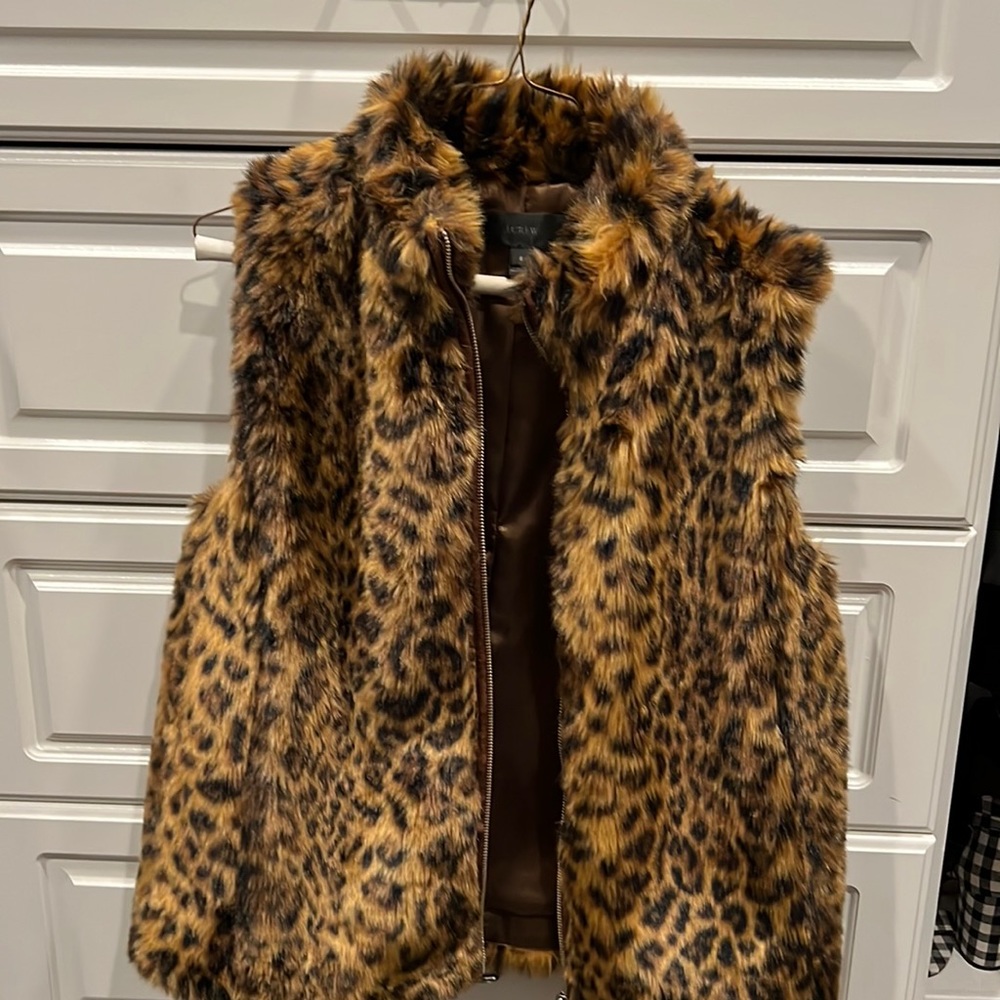Jcrew brown leopard faux fur vest